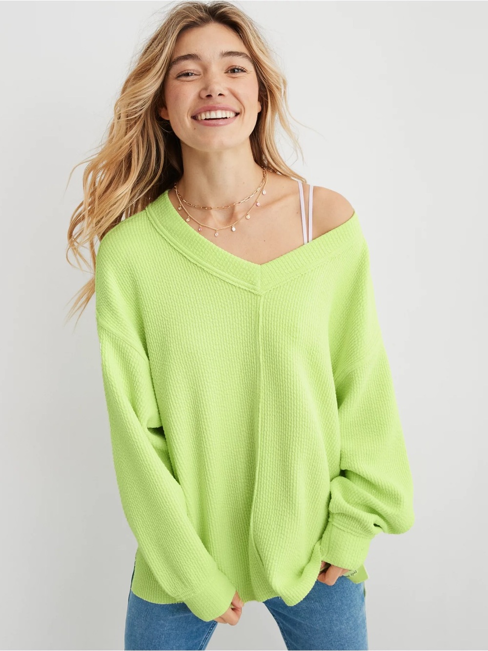 Aerie Wonder Textured V-Neck Sweatshirt